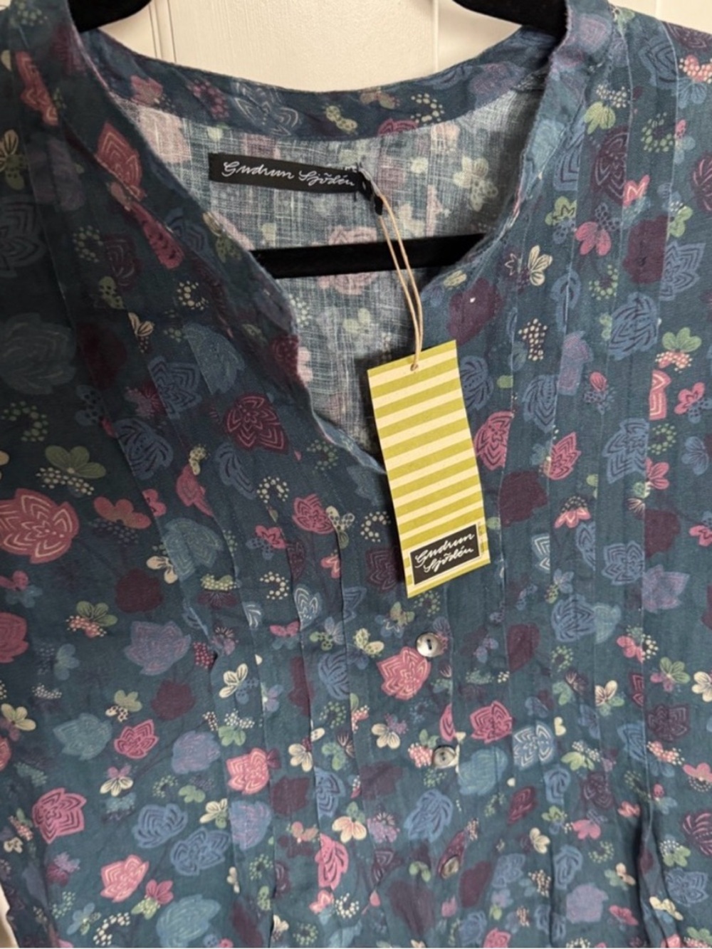 NWOT Gudrun Sjoden Blue Floral Midi Dress with Pink and Green Accents - Picture 2 of 3